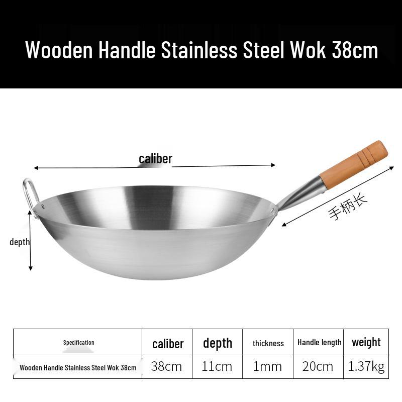28cm Lightweight Stainless Steel Chef Wok for Home & Commercial Use