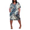 Summer Plus Size V Neck Short Sleeve Knee Pocket  Print Casual Dress For Women