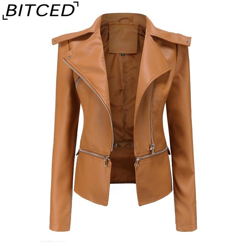 

BITCED Women s Leather Jacket with Detachable Hem Spring/Autumn Coat Fashionable Casual Jacket XXXL верблюд