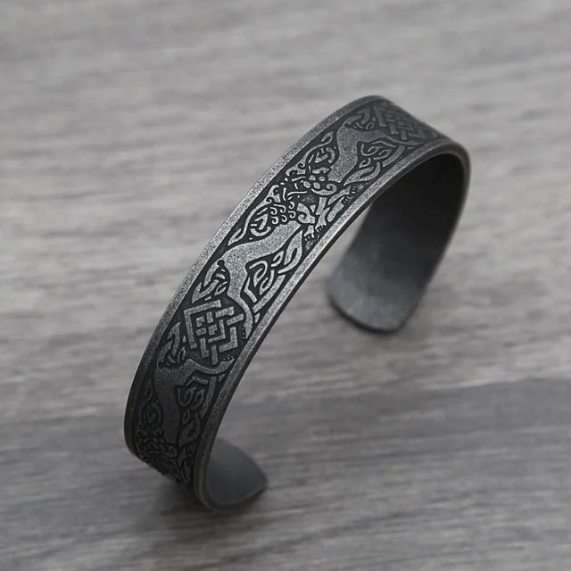 Schwarzes Edelstahl-Wikinger-Runen-Armband für Männer und Frauen, Retro-Wikinger-Lebensbaum-Armband, Biker-Modeschmuck, Amulett-Geschenk