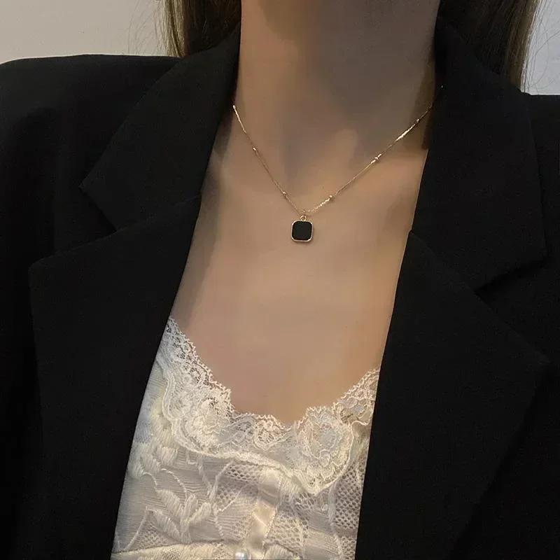 Exquisite Minimalist Black Square Pendant Necklace For Women Charm Necklace  Trend Punk Choker Chains Jewelry Party Gifts