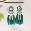 Fashion Bohemian Long Tassel Hanging Feather Earrings Women Ethnic Vintage Geometric Crystal Beads Drop Dangle Earrings Zircon