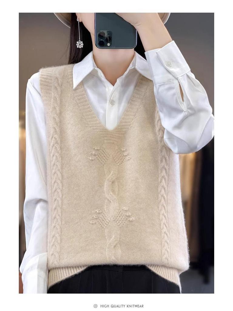 Women's V-Neck Knit Sweater Vest - Sleeveless, Loose Fit, Autumn/Winter Fashion