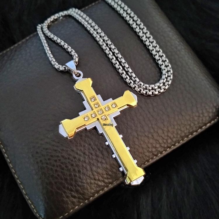 Men's Titanium Steel Cross Pendant Necklace - European & American Trendy Design