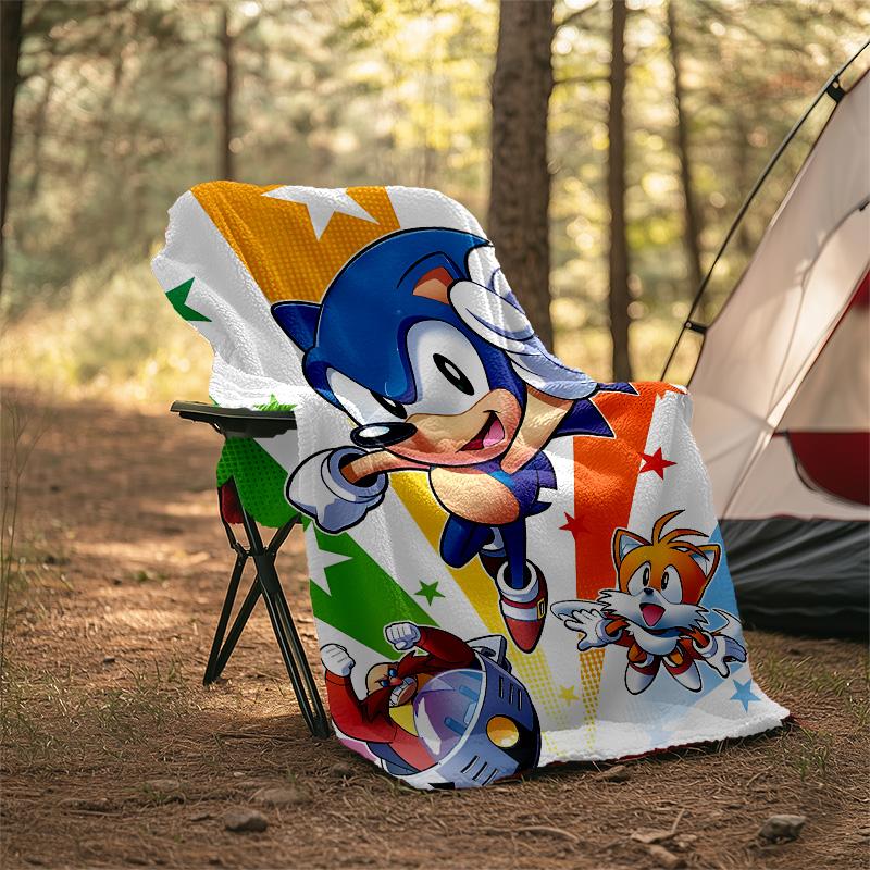 1pc Sonic5 Theme Soft Flannel Throw Blanket - Digital Print, Polyester, Cozy for All Seasons, Perfect for Outdoor, and Travel