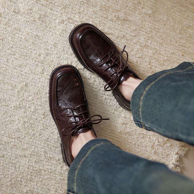 Krazing Pot Sheepskin Round Toe Size 42 Loafers Med Heels Lace Up Size 41 Rome Gladiator Autumn Pumps