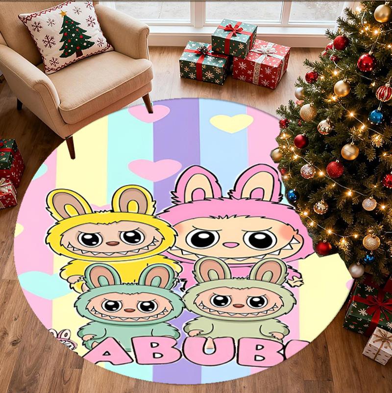 Labubu Pattern Round Rug, Indoor/Outdoor Mat, for Picnic, Gameroom, Bedroom, Office, Living Room, Home Decor Carpet, Birthday Gift