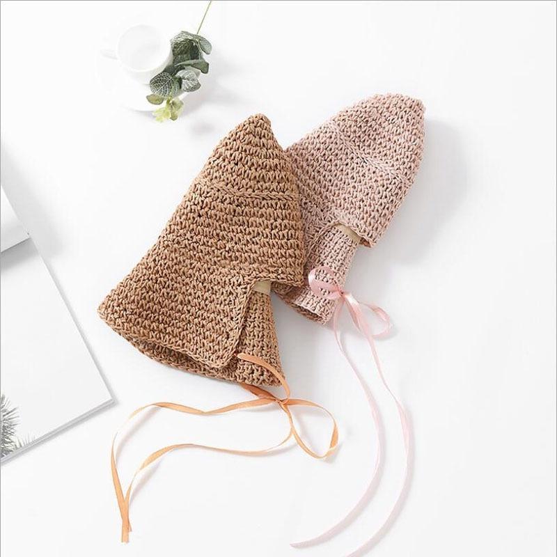 Summer Retro Handmade Crochet Straw Hat Female Folding Sun Protection Cap Girl Beach Sun Hat
