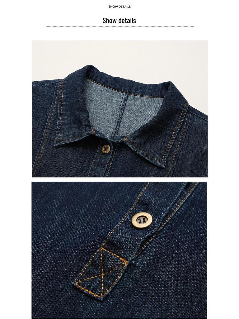 Women's Loose-Fit Long-Sleeve Denim Shirt Dress - Spring/Autumn 2024 Collection