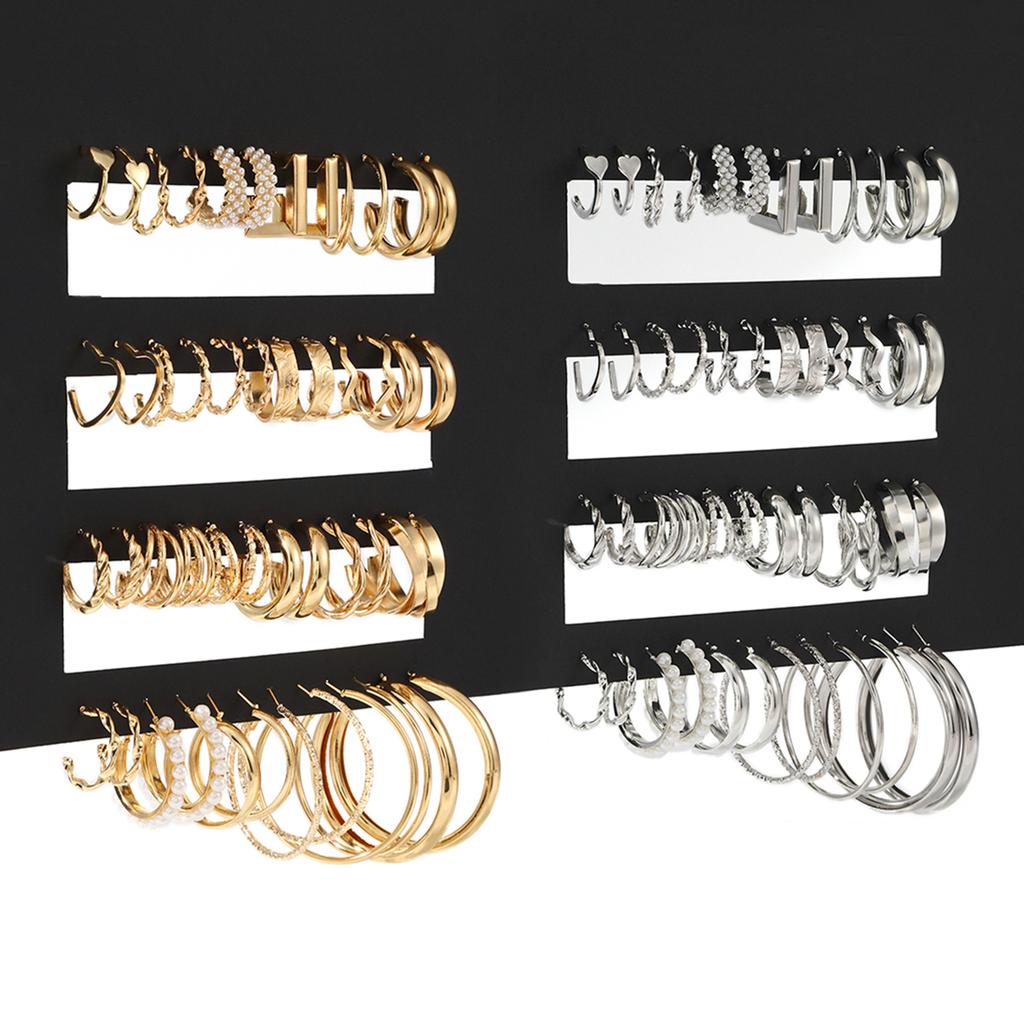 48Pcs Fashion Creative Smooth Big Round Hoop Earring Vintage Aesthetic Imitation Zircon Earrings Women's Charm Daily Life Zircon