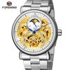 FORSINING Men's Tourbillon Moon Phase Automatic Mechanical Watch with Engraved Hollow Steel Band