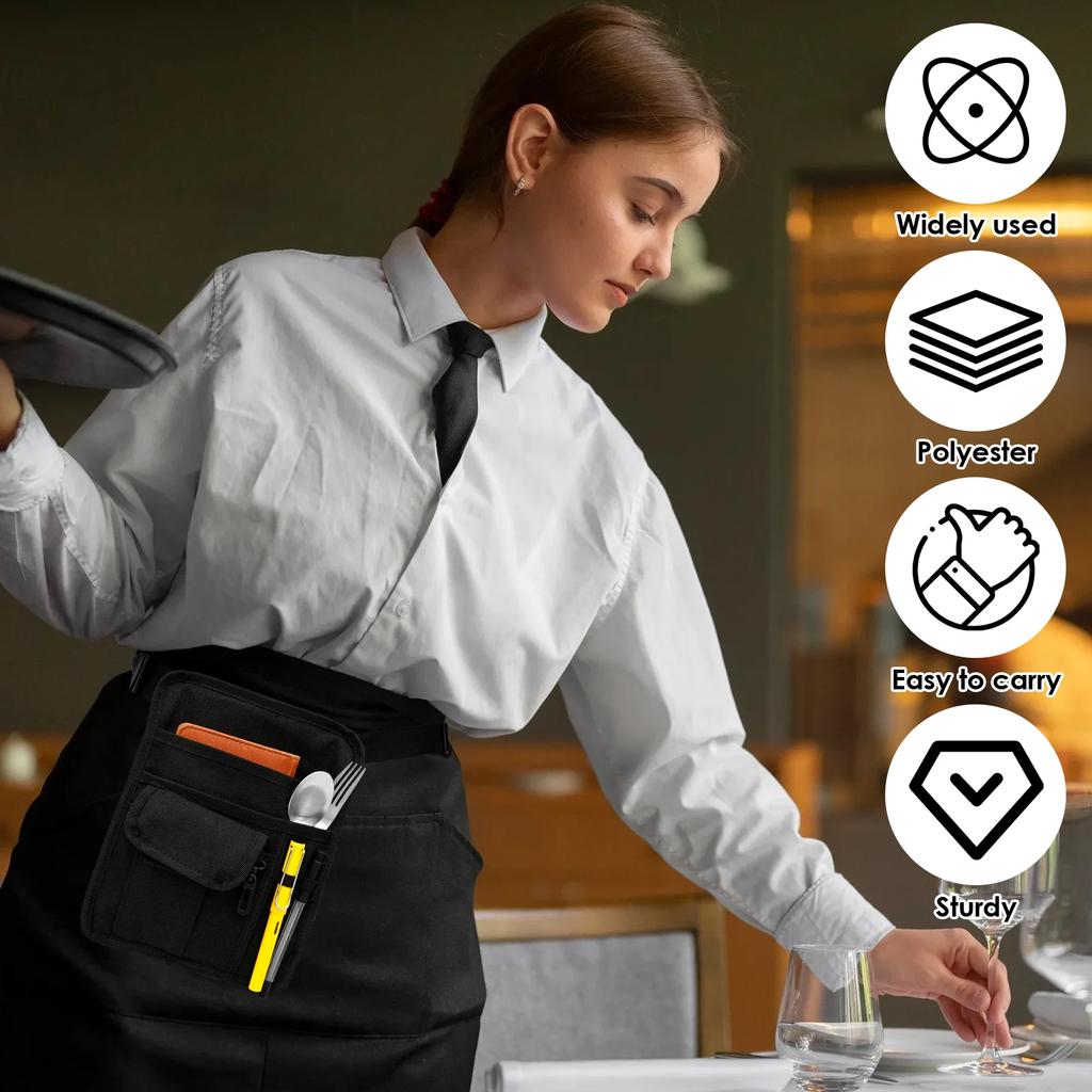 Server Waist Pouch with Multiple Pockets and Adjustable Belt Multifunctional Server Pouch on Waist for Waitress Waiter Women Men