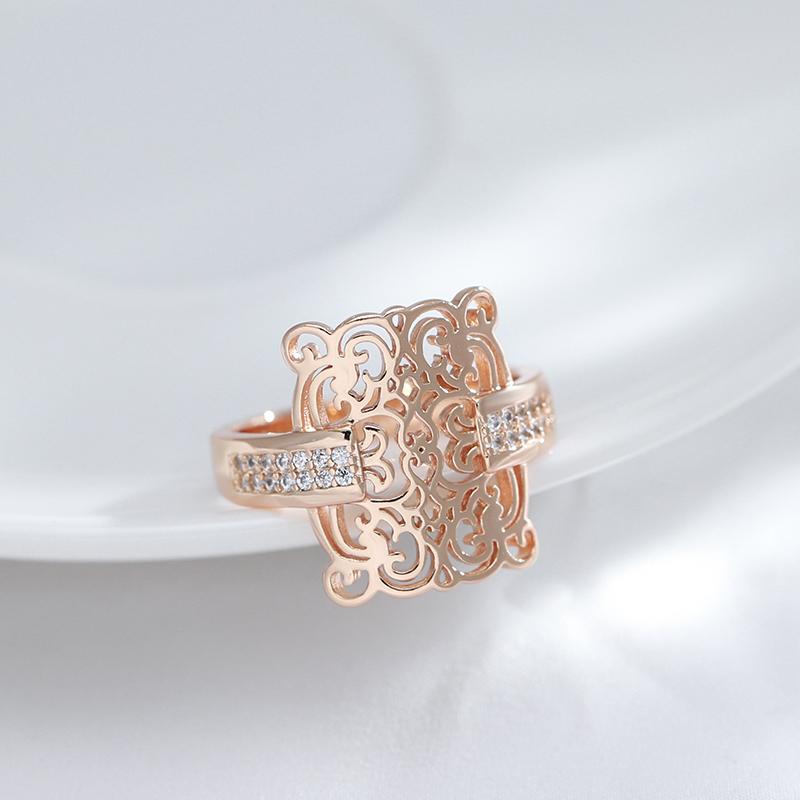 Rose Gold Color Square Big Ring For Women Vintage Natural Zircon Glossy Metal Ethnic Bride Ring Daily Jewelry