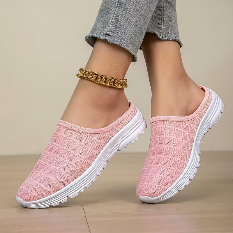 2025 Large-sized Women's Shoes, Mesh Summer Sandals, Half-flip-flops, Casual and Lightweight, Wedge Heel One-shoulder Flip-flops