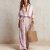 Damen Boho Baumwolle Leinen 2-teilige Sets, 3/4 Ärmel Bedruckte Hemden und Weite Hosen Passende Sets, Lockere Urlaubs-Lounge-Outfits