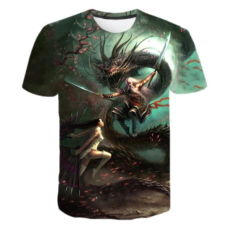 Summer Fashion Dragon Digital Printing 3D Round Neck Short Sleeved Men's Women's T-shirt