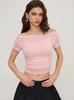 Pure desire wind one-word shoulder mesh short-sleeved top women's summer inner with suspenders, thin versatile short top Spice girl suit