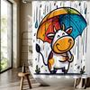 Tenda da Doccia con Stampa Digitale a Motivo Mucca con Ombrello, Decorazione per Bagno Casa, Tessuto in Poliestere Intrecciato Reversibile per Quattro Stagioni