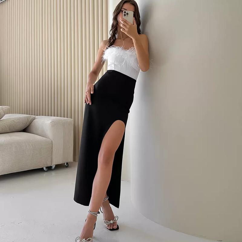 Black Split Long Skirts Women 2026 Spring High Waist Zipper Blazers Straight Skirt Elegant Ladies Streetwear Loose Pencil Skirts