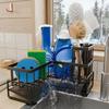 Carbon Steel Kitchen Sink Rack with Separate Storage Sections, a Water-Catching Bottom Tray and Freestanding Placement for Cleaning Supplies