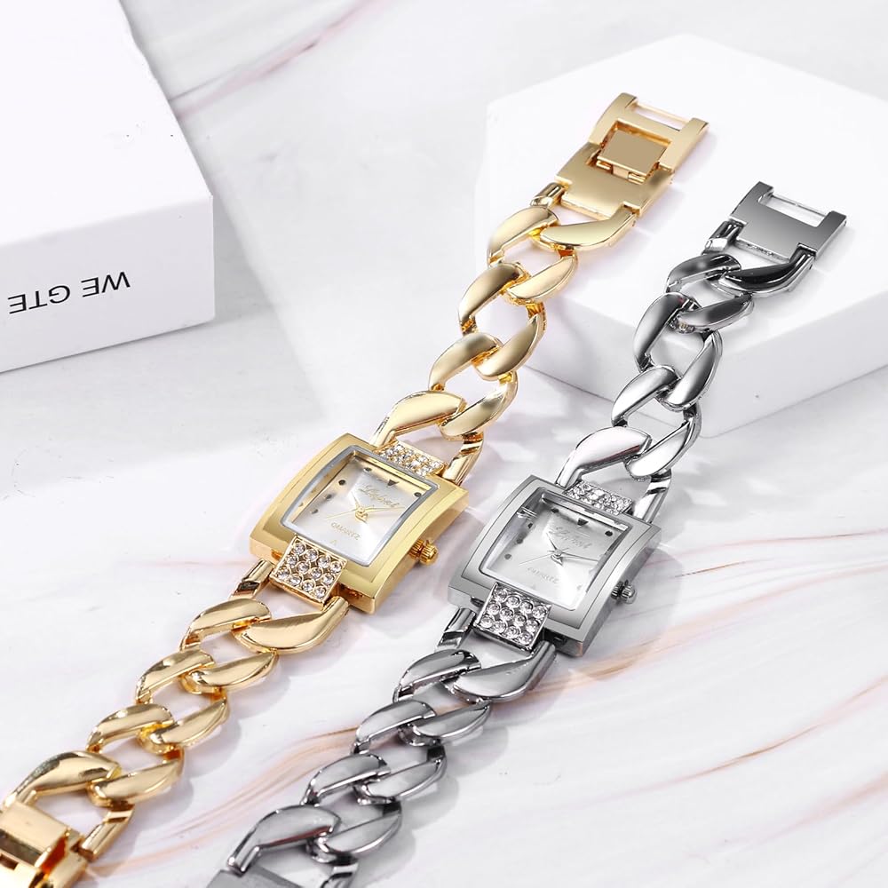 "Women's Analog Waterproof Square Dial Bracelet Watch Gold Silver Casual Business Fashion Accessory"