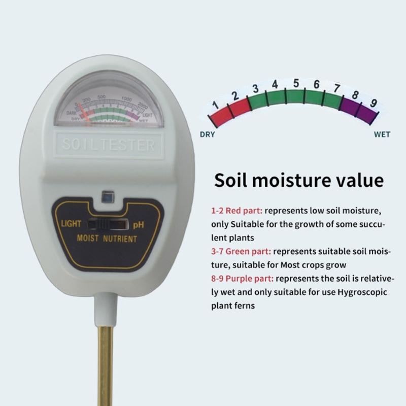 4 In 1 Soil Tester for Light pH Nutrients Humidity Detection Soil Meter for Gardening Agriculture Farm