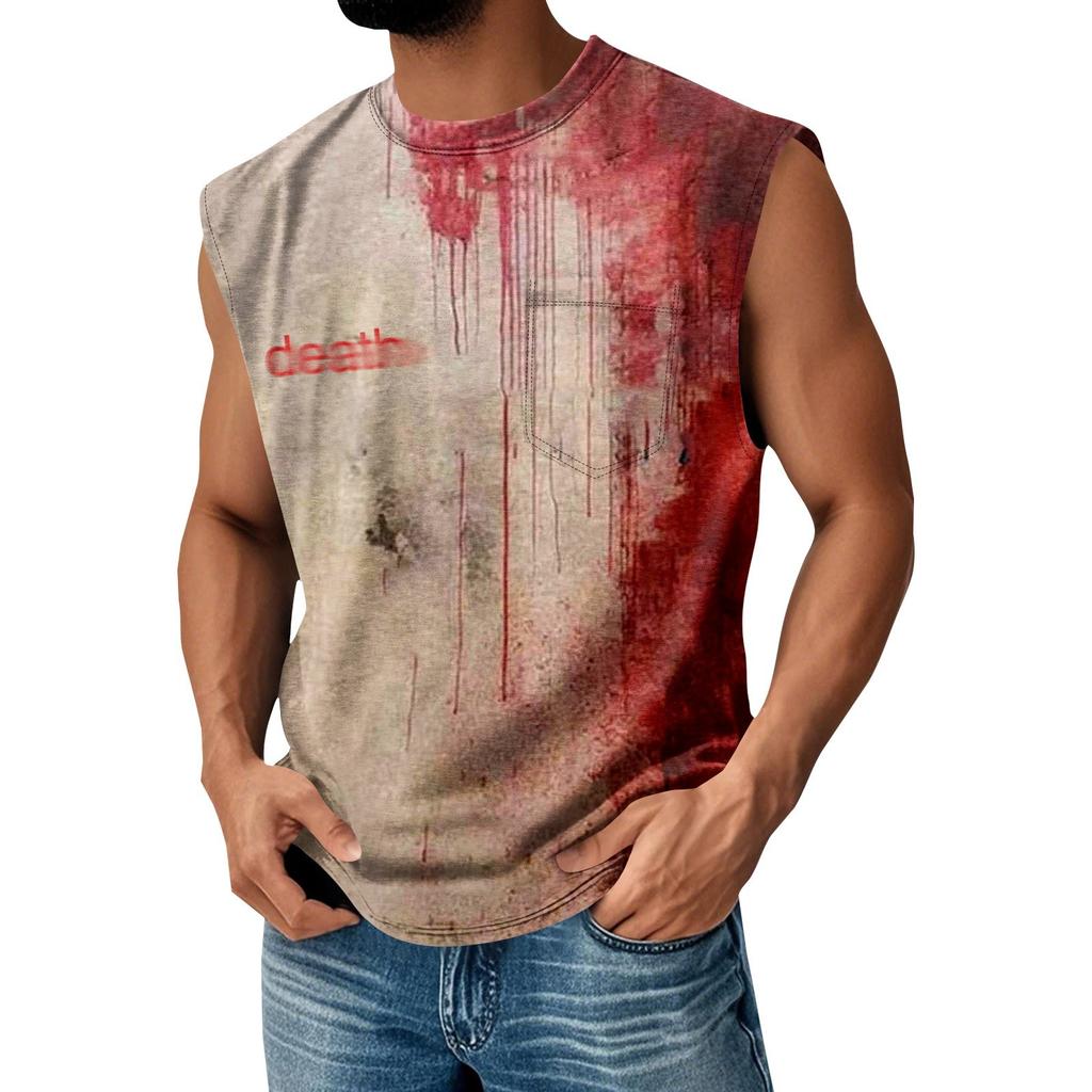 Men's Summer Solid Color Pocket Sports Vest Men's Sports Casual Vest