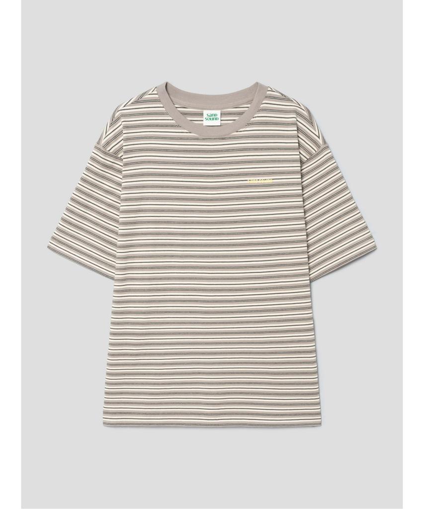 Saendeusaundeu (Unisex) Multi-Stripe Oversized Short Sleeve T-Shirt Beige