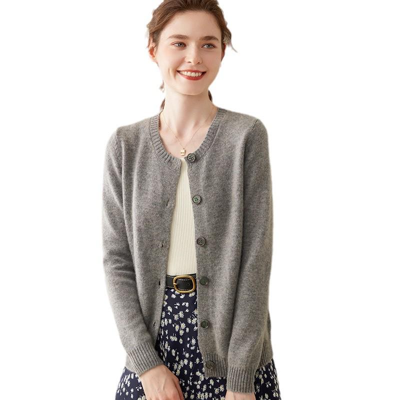 2024 Autumn/Winter Women's Cashmere Cardigan: Round Neck, Loose, Versatile Knitwear Sweater and Wool Coat