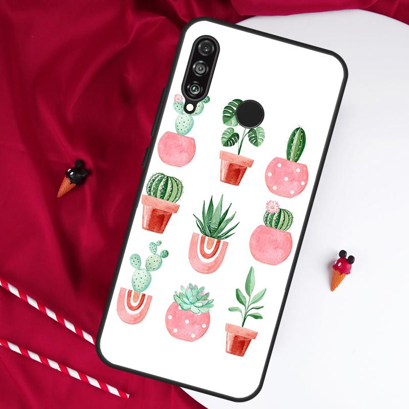 Cute Cactus Potted Plant For Huawei Nova Y90 Y70 Y60 Y72 Y73 Y61 Y91 7i 8i 11i 12i 12s 9 10 SE P20 P30 P40 Lite Case