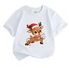 Kids Boys Girls 100% Cotton Crew Neck Short Sleeve T-Shirt, Cute Christmas Reindeer with Santa Hat Fairy Lights Pattern Casual Holiday Tee Tops for Ch