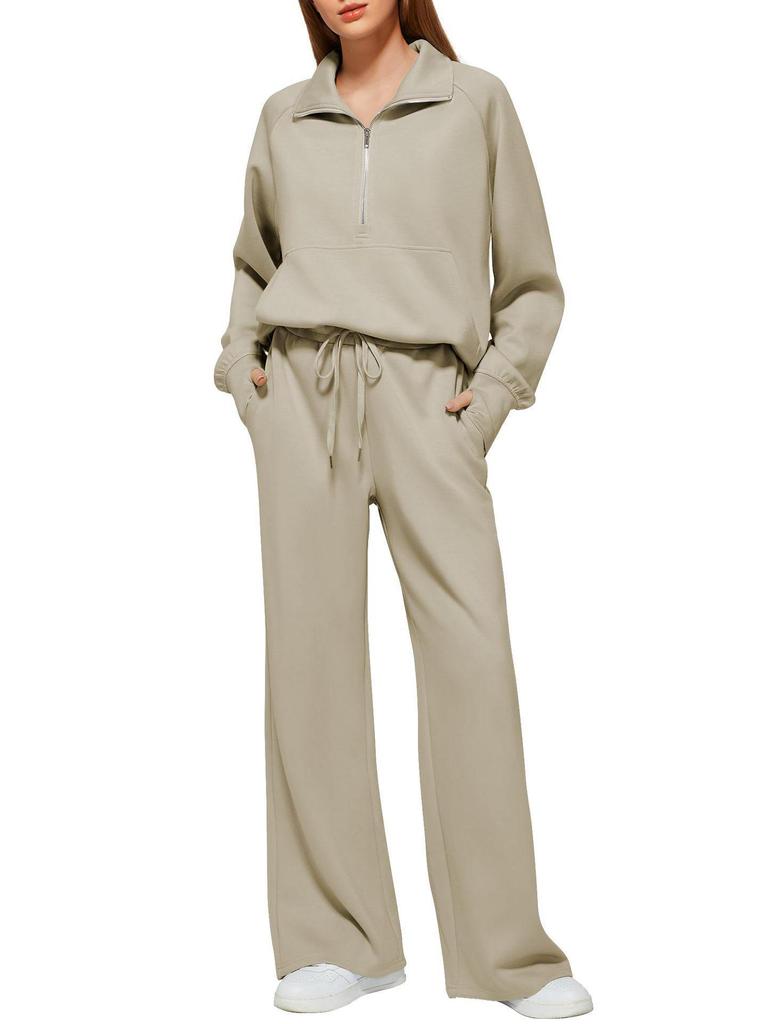 2025 Women's Oversized Half-Zip Sweatshirt and Wide-Leg Pants Set for Autumn/Winter