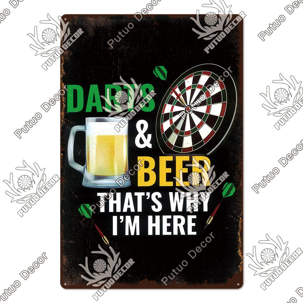 Putuo Decor Vintage Tin Sign Darts Game Metal Plaque Retro Posters for Garage Man Cave Room Home Wall Art Decorations