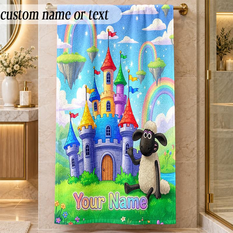 Beach TowelShaun the Sheep Custom Name Text Personalized Soft Towel for Beach Pool Indoor Home Decor Gift