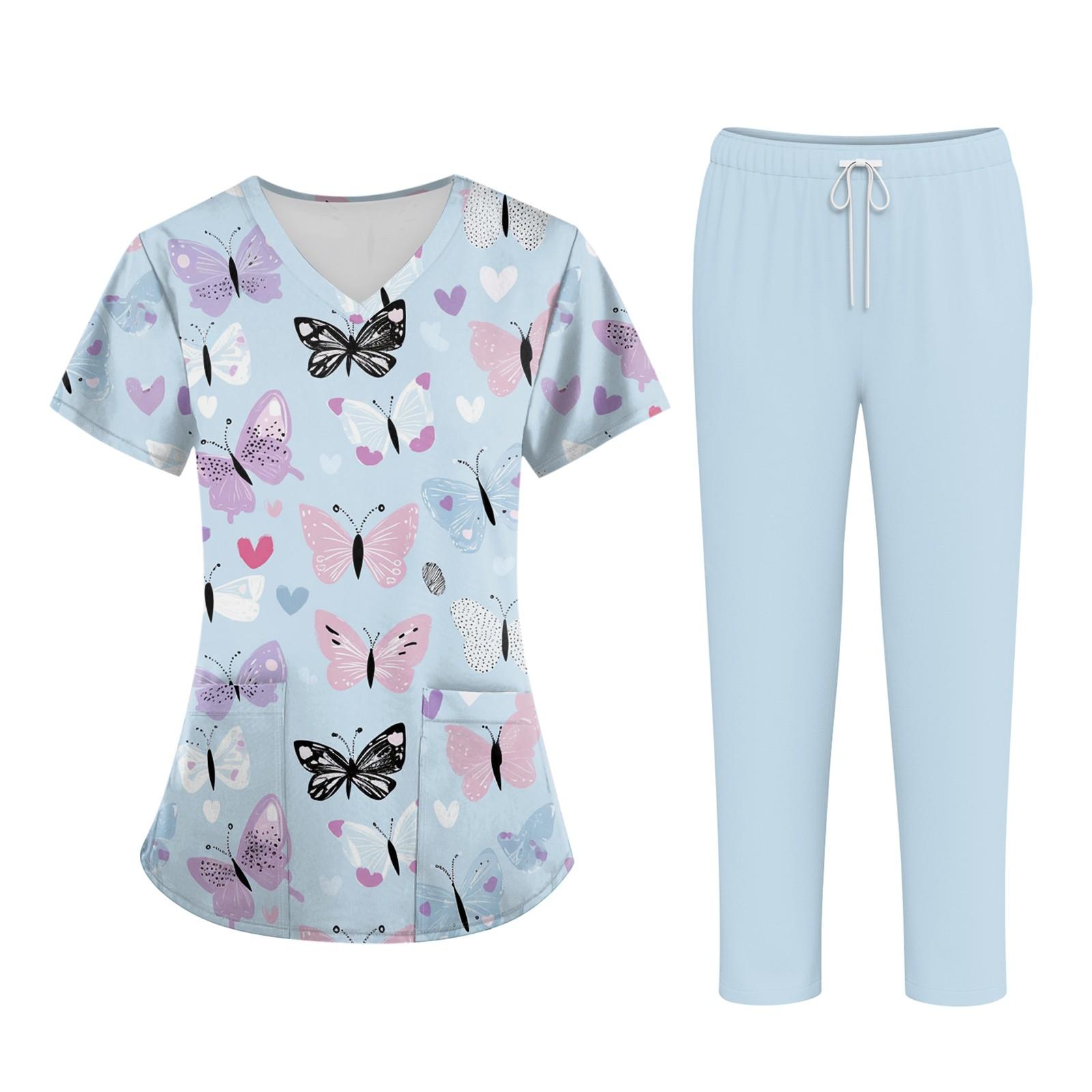 

Плюс размерСкраб с принтом Рабочая форма Топы для женщин Крест V-образным вырезом Хэллоуин Принт с короткими рукавами Забавные футболки Спецодежда Футболка с карманами XXXL