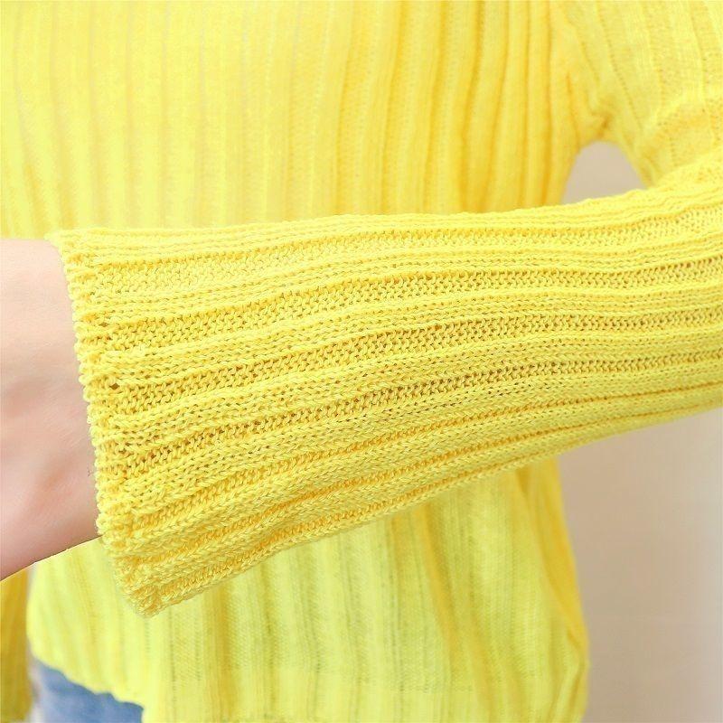 Autumn Women's Korean Version V-neck Hollowed Out Long Sleeved Knitted Sweater Loose and Fashionable Pure Short Top