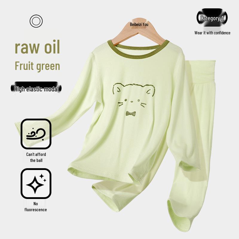 High Elasticity Baby Modal Long Sleeve Pajama Set - Breathable Summer Bodysuit 110 cm авокадо-зеленый
