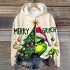Ladies' Christmas Greentown Print Casual Long Sleeved Hooded Sweatshirt Top