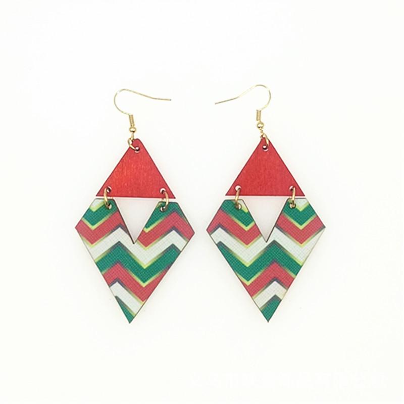 Red Hollow Spliced Creative Christmas Leather Dangle Earrings