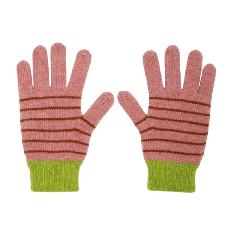 KOOKEESEE Fingerhole Wool Stripe Knit Gloves (Pink/Green)