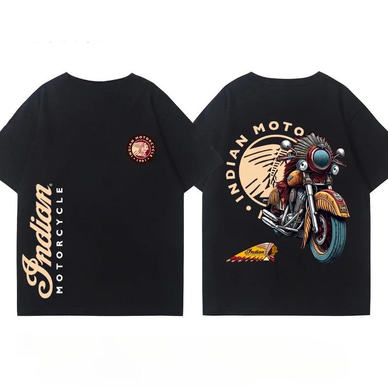 

Indian Motorcycle Тяжелый Локомотив Круизный Велосипед Костюм для езды Клубный Принт Летняя Хлопковая Повседневная Мотоциклетная Мужская и Женская Футболка XL