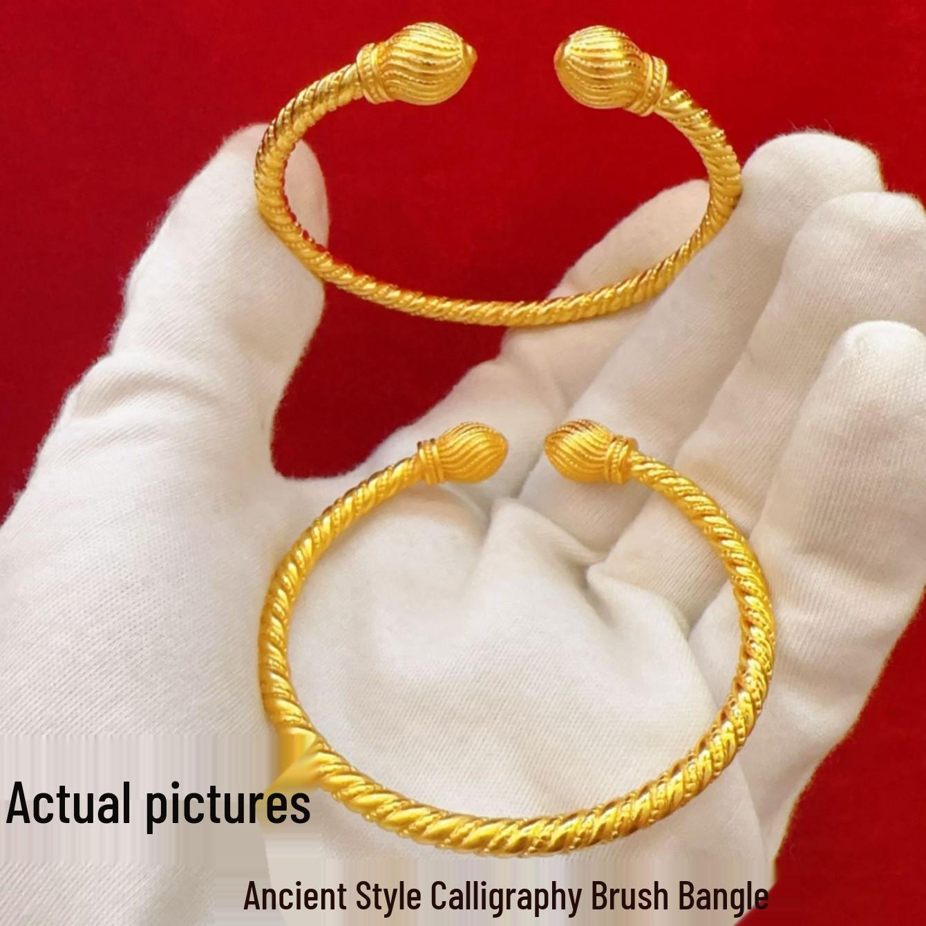 Вьетнамский плетеный браслет из песочного золота: Браслет-манжета витой, в древнем стиле, золотистого цвета.