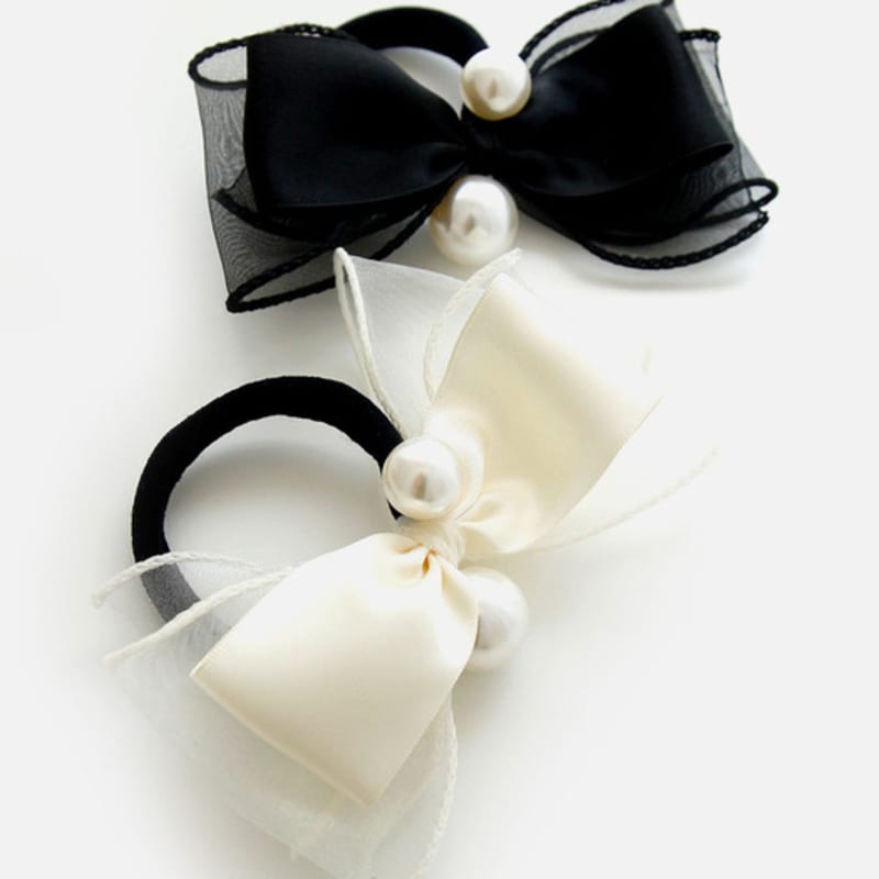 

J.Lauren Шифоновая резинка для волос с двойной лентой и жемчугом H01429 ivory