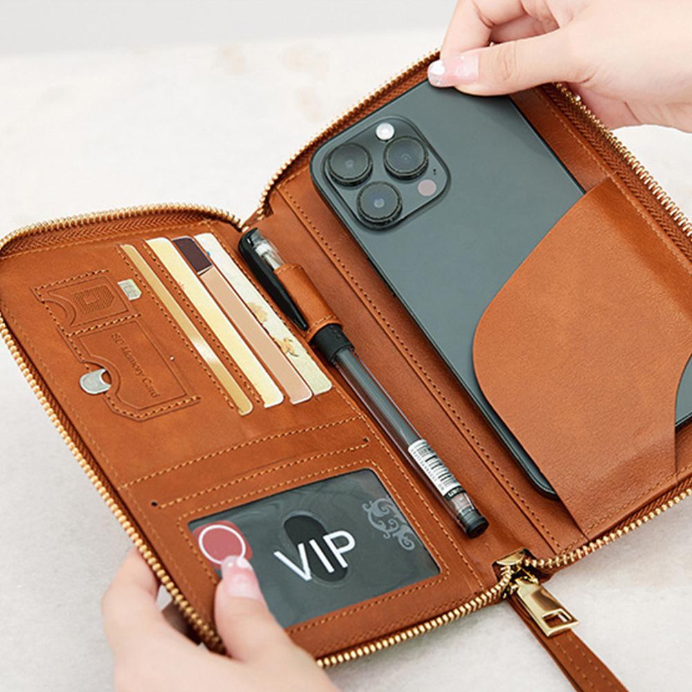 RFID Blocking Passport Holder Covers Case Anti-Theft Travel Wallet Multi-Pockets Zipper Wallet Leather Unisex Travel Accessories