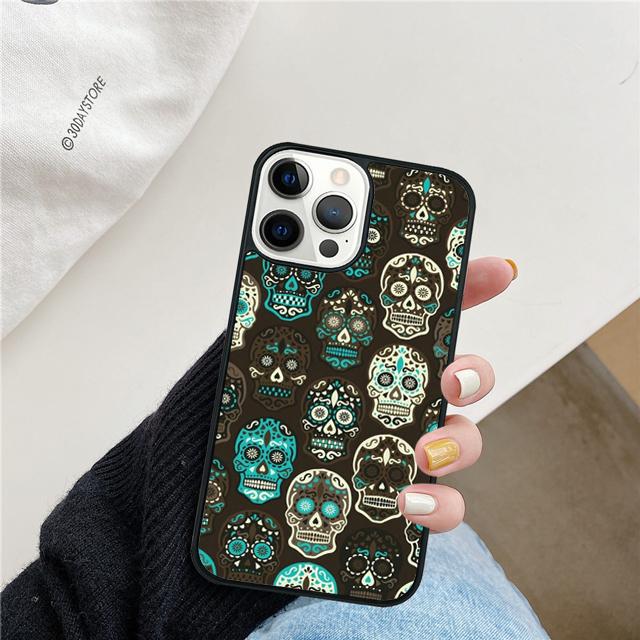 Mexican Skull Flower Coque Shell For iPhone 17 Air 15 16e 14 13 12 Pro Max 11 Pro Max Plus Phone Case Cover