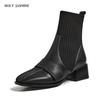 2024 New Women Boots Retro Square Toe Autumn Ankle Boots Square High Heel Cow Leather Elastic Band Short Boots Women Size 34-40