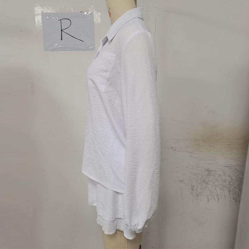2024 Summer Women's Long-sleeved Tops Ruffled Shorts Casual Fashion Suits