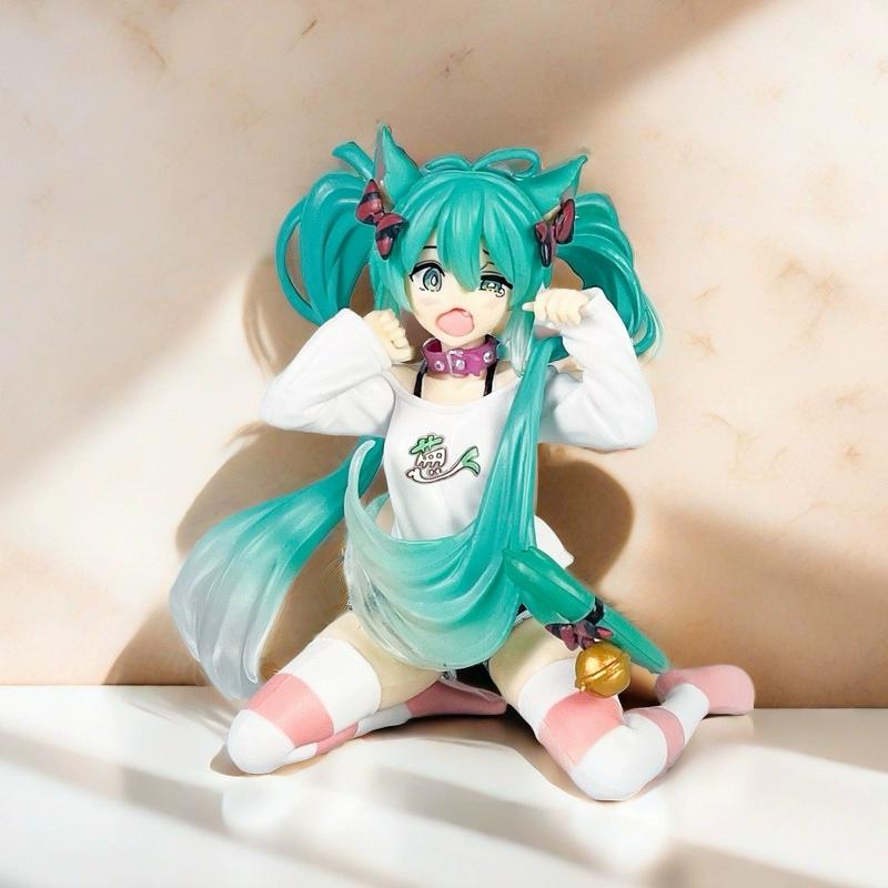 Hatsune Miku Desktop Cute Action Figure 12Cm Neko Ears T-Shirt Ver. Anime Figurine Kawaii Girl Model Toy - Adorable  Decor Wi Di