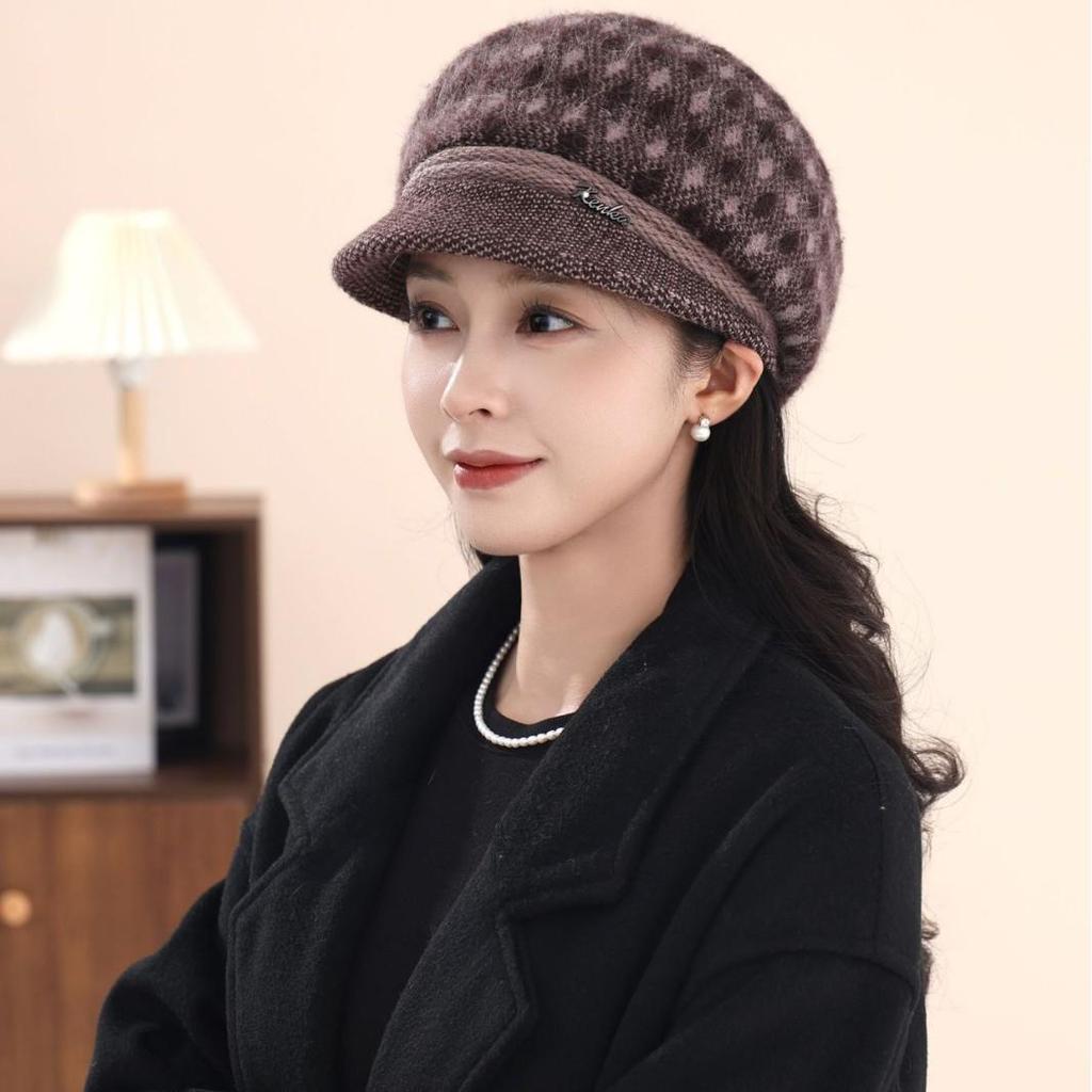 Șapcă elegantă caldă de lână tip șapcă de băiat de ziar: Căciulă tricotată retro, confortabilă și versatilă pentru bărbați și femei vârstnici