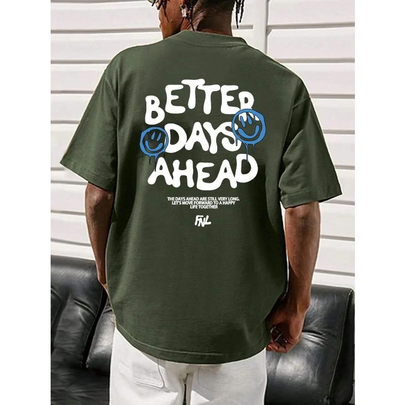 Bättre dagar framför oss Bokstavsgrafik Herr T-shirt O-ringad Casual Oversize T-shirt Mode Bomulls-Tee Kläder Sommar Lös T-shirt